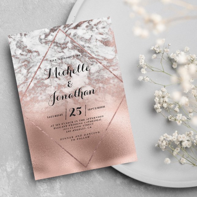 Convites Casamento mármore gradiente geométrico branco dour (Geometric white rose gold gradient marble wedding)