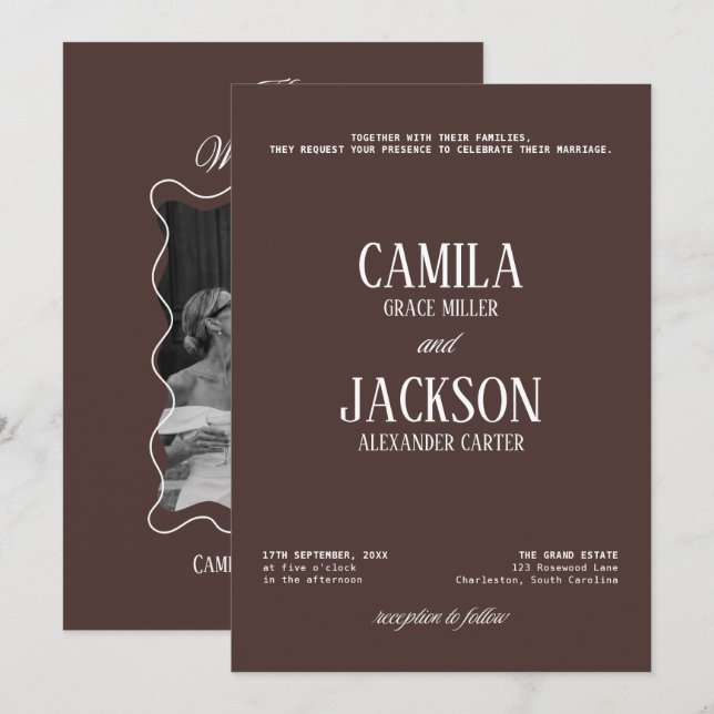 Convites Casamento Marrom  (Frente/Verso)