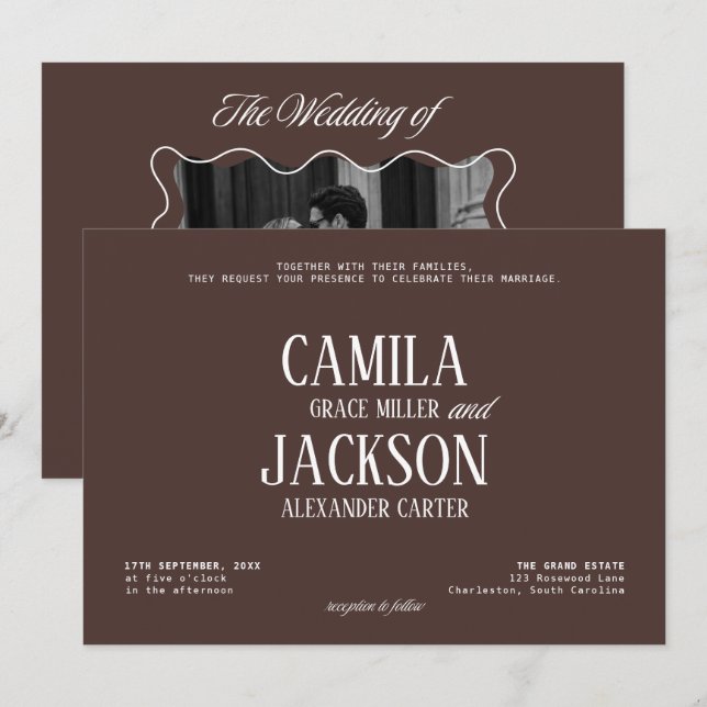 Convites Casamento Marrom  (Frente/Verso)