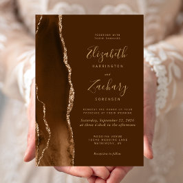Convites Casamento Marrom Ágata Dourado Mocha Moderno