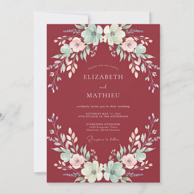 Convites Casamento Marrom Água Ranunculus Eucalipto Silenci (Frente)