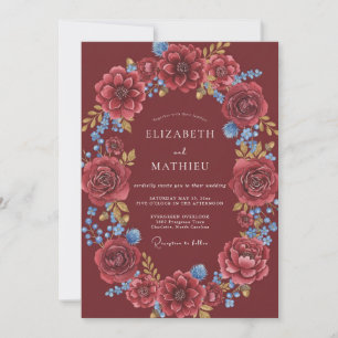 Convites Casamento Marrom Azul Dahlia