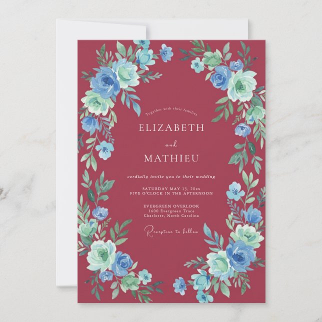 Convites Casamento Marrom Cereúlea Ranunculus Eucalipto (Frente)