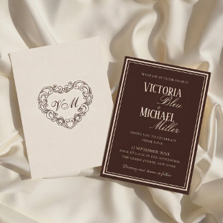 Convites Casamento Marrom Chocolate Clássico Chic