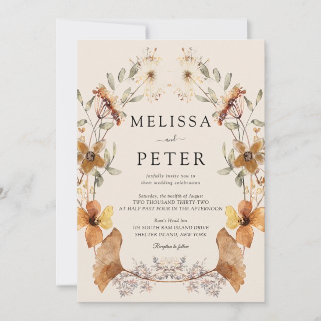 Convites Casamento Marrom de Flor Silvestre (Frente)