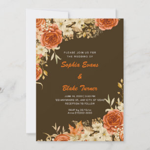 Convites Casamento Marrom dos Rosas Laranja do País Elegant