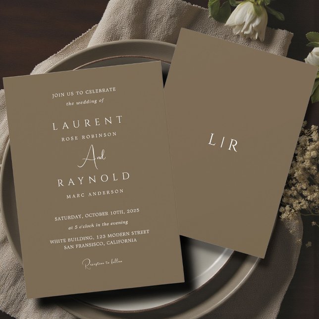 Convites Casamento Marrom Elegante Minimalista Moderno (Criador carregado)