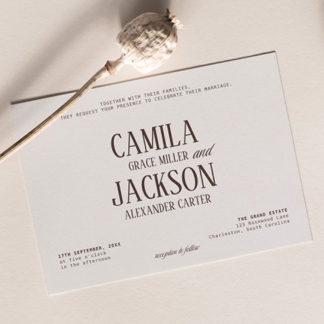 Convites Casamento Marrom Espresso e Marfim Moderno (Criador carregado)