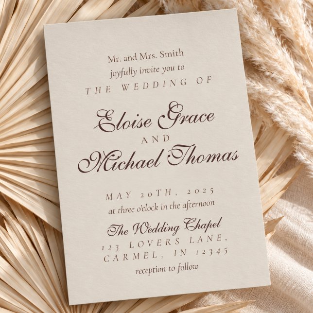 Convites Casamento Marrom Espuma Simples Moderno (Simple Modern Mousse Brown Wedding Invitation
)