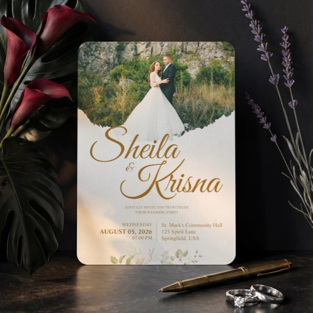 Convites Casamento Marrom Floral com Elegância Pastel com F (Criador carregado)