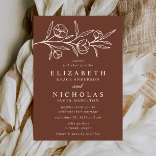 Convites Casamento Marrom Floral Desenhado