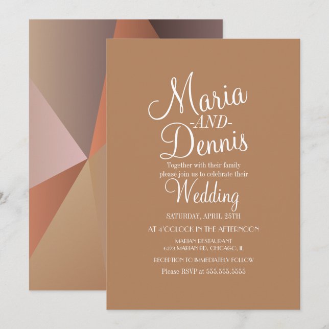 Convites Casamento Marrom Geométrico Moderno de Outono (Frente/Verso)