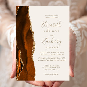 Convites Casamento Marrom Laranja Ágata Dourado Marfim