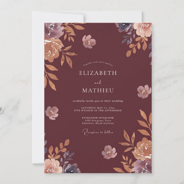Convites Casamento Marrom Ranunculus Poeira de Eucalipto (Frente)