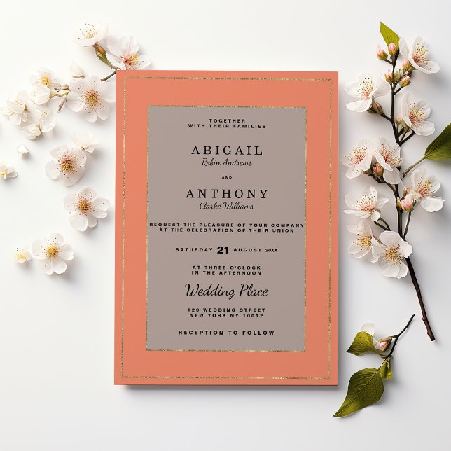 Convites Casamento marrom terracota moderno dourado clássic (Modern terracotta brown gold classy Wedding )