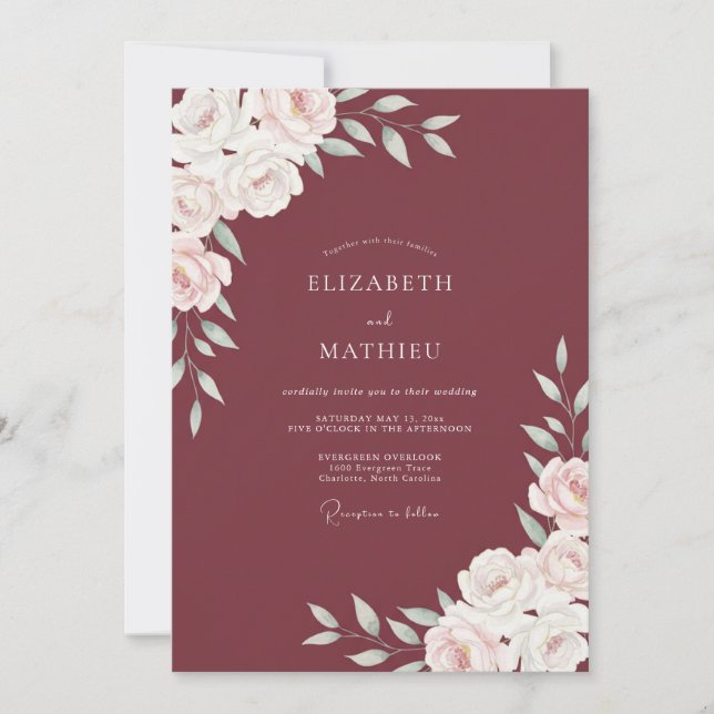 Convites Casamento Marsala Ranunculus Eucalipto Empoeirado (Frente)