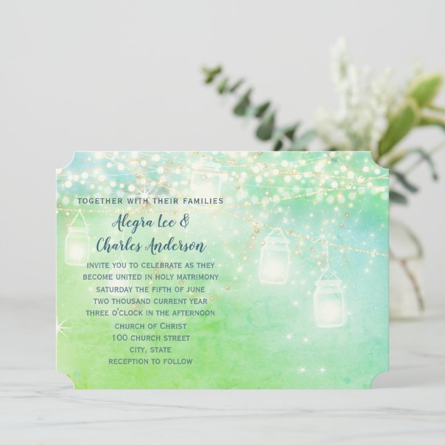 Convites Casamento Mason Jar Farmhouse de Frente Azul (Em pé/Frente)