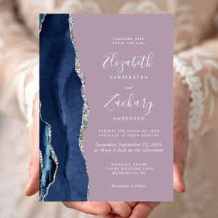 Convites Casamento Mauve da Agata Azul de Prata do Marinho