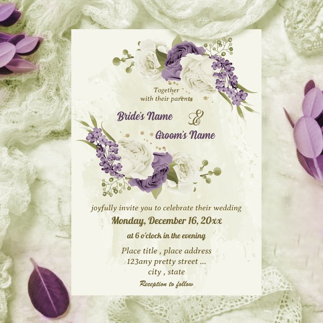 Convites casamento mauve de flores brancas verde (Criador carregado)