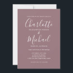 Convites Casamento Mauve de Script de Assinatura Elegante<br><div class="desc">Convite de casamento de script de assinatura elegante com nomes de estilo de assinatura,  este convite de casamento de na moda e branco pode ser personalizado com suas informações em caracteres brancos. Projetado por Thisnotme©</div>