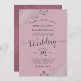 Convites Casamento Mauve de Silver Frills Elegante Dusty Ro