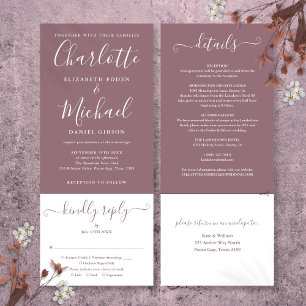 Convites Casamento Mauve Elegant Script Tudo Em Um