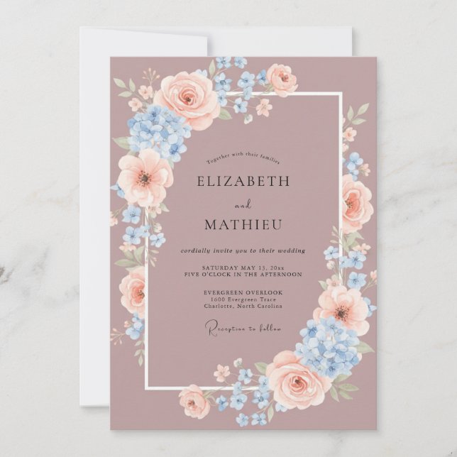 Convites Casamento Mauve Pacífico de Primavera (Frente)