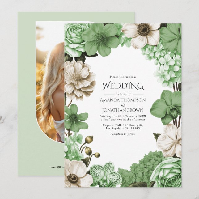 Convites Casamento Meadow Fern, Pistachio Silk & Willow Ivo (Frente/Verso)