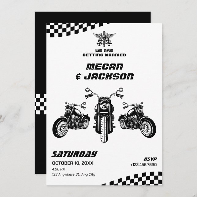 Convites Casamento mecânico clássico de motocicletas (Frente/Verso)