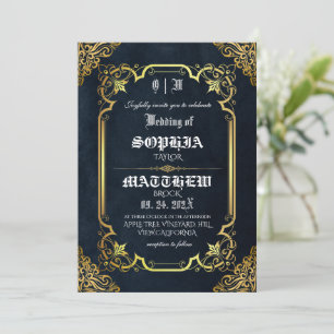 Convites Casamento Medieval Dourado Real Preto