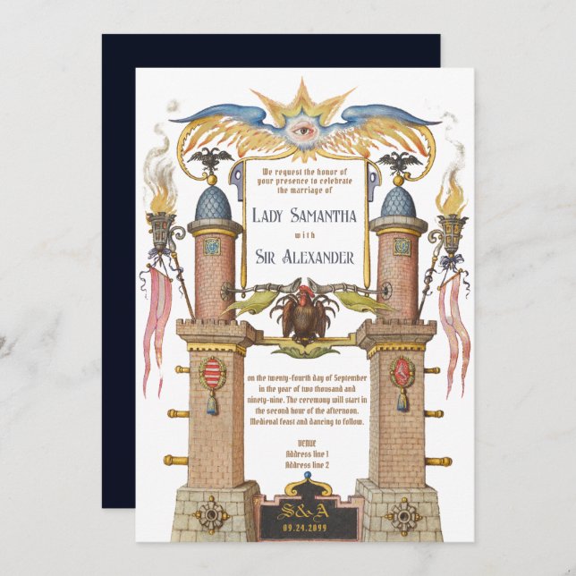 Convites Casamento Medieval Esoteric Renaissance Manuscript (Frente/Verso)