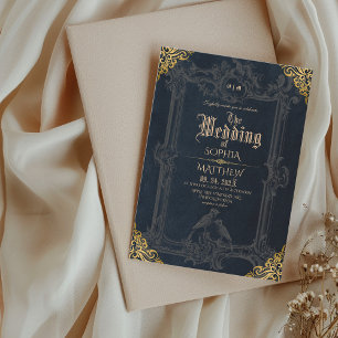 Convites Casamento Medieval Fantasia Preto Real Dourado