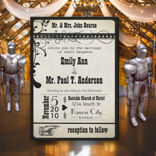 Convites Casamento Medieval Renascença Funky Preto