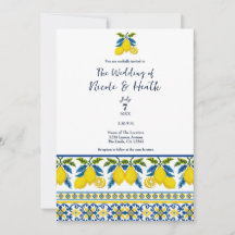 Casamento Mediterrâneo Aquarela Limão Amarelo Azul