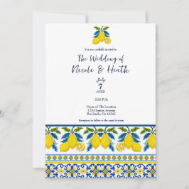 Convites Casamento Mediterrâneo Aquarela Limão Amarelo Azul