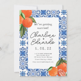 Convites Casamento Mediterrâneo azulejo Azul Laranja Laranj