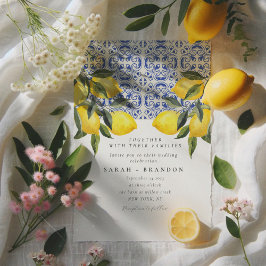 Convites Casamento Mediterrâneo azulejo Azul Lemon