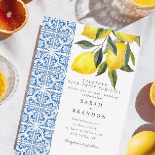 Convites Casamento Mediterrâneo azulejo Azul Lemon