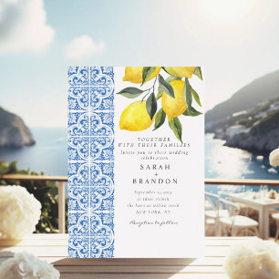 Convites Casamento Mediterrâneo azulejo Azul Lemon