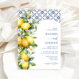 Convites Casamento Mediterrâneo Azulejo Azul Lemon