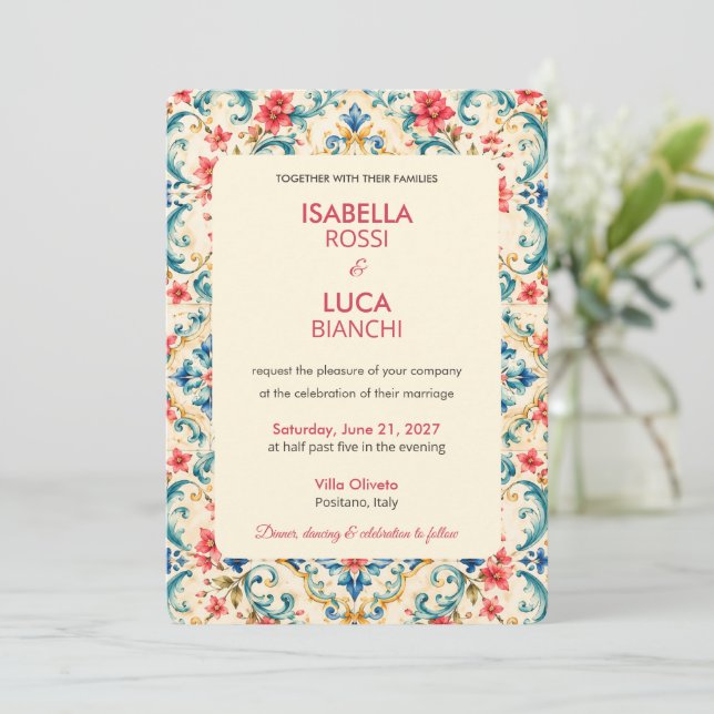 Convites Casamento Mediterrâneo | Azulejo Italiano  (Em pé/Frente)