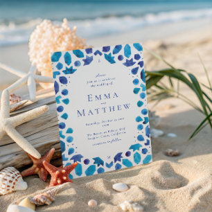 Convites Casamento Mediterrâneo com Azulejos Azuis