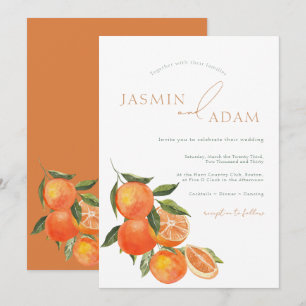 Convites Casamento Mediterrâneo Laranja em Aquarela