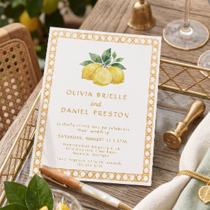 Convites Casamento Mediterrâneo Limão Cítrico Aquarela