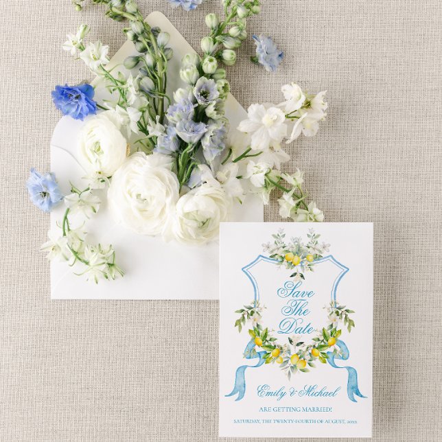 Convites Casamento Mediterrâneo Photo/Crest Salvar a Data (Criador carregado)
