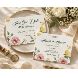 Convites Casamento Mediterrâneo Rosa Cor-de-Rosa & Limão