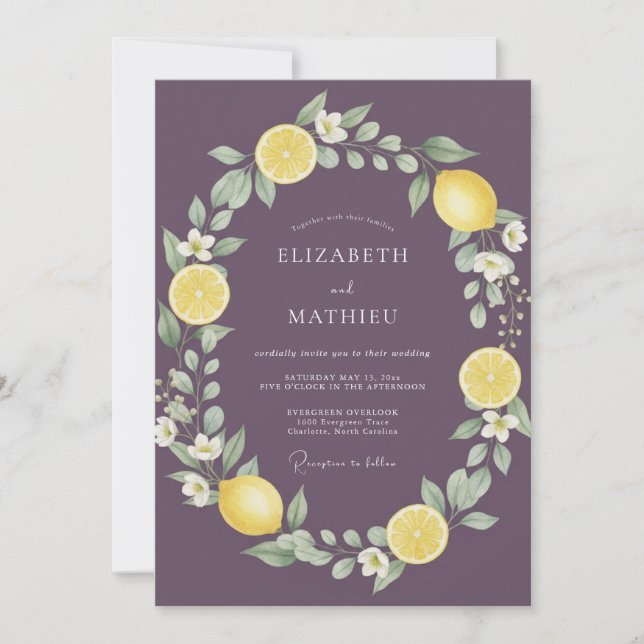 Convites Casamento Mediterrâneo Zesty Ameixa (Frente)