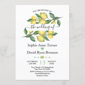 Convites Casamento mediterrânico Elegant Watercolor Lemon