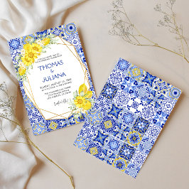 Convites Casamento mediterrânico italiano de limão azul mod