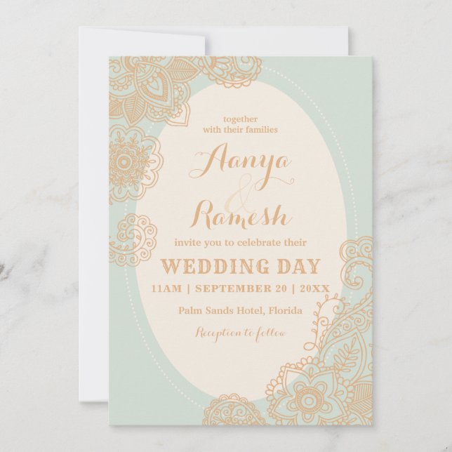 Convites Casamento Mehndi, Círculo Dotado de Mandala (Frente)